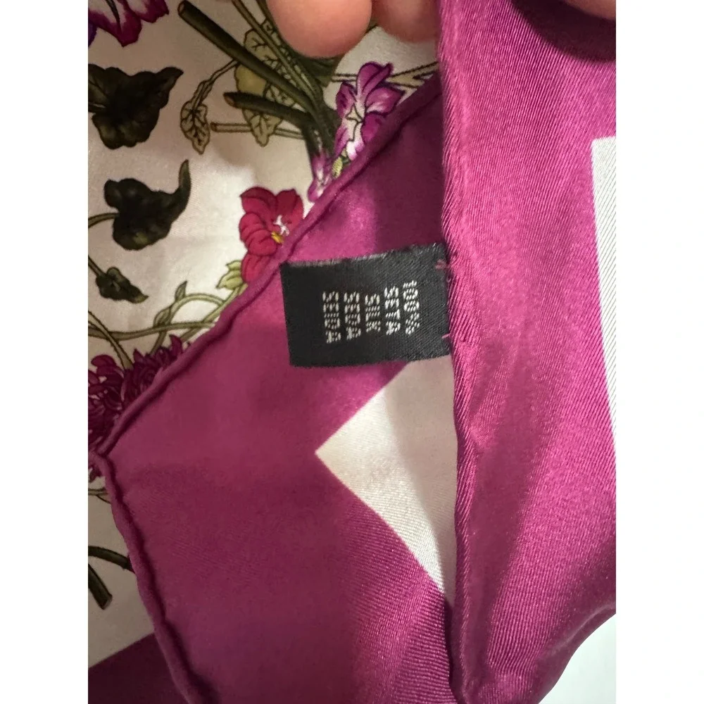 Vintage 100% Silk Floral Butterfly Scarf Magenta White Botanical Square Scarf